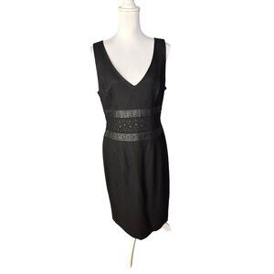 Susan Monaco Black Sleeveless Wool V-Neck Dress With Lace Waist Detail Size 12